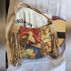 RARE LEE ANN WOMACK Milena SUADE Purse With Fringe ‎ Shoulder Bag